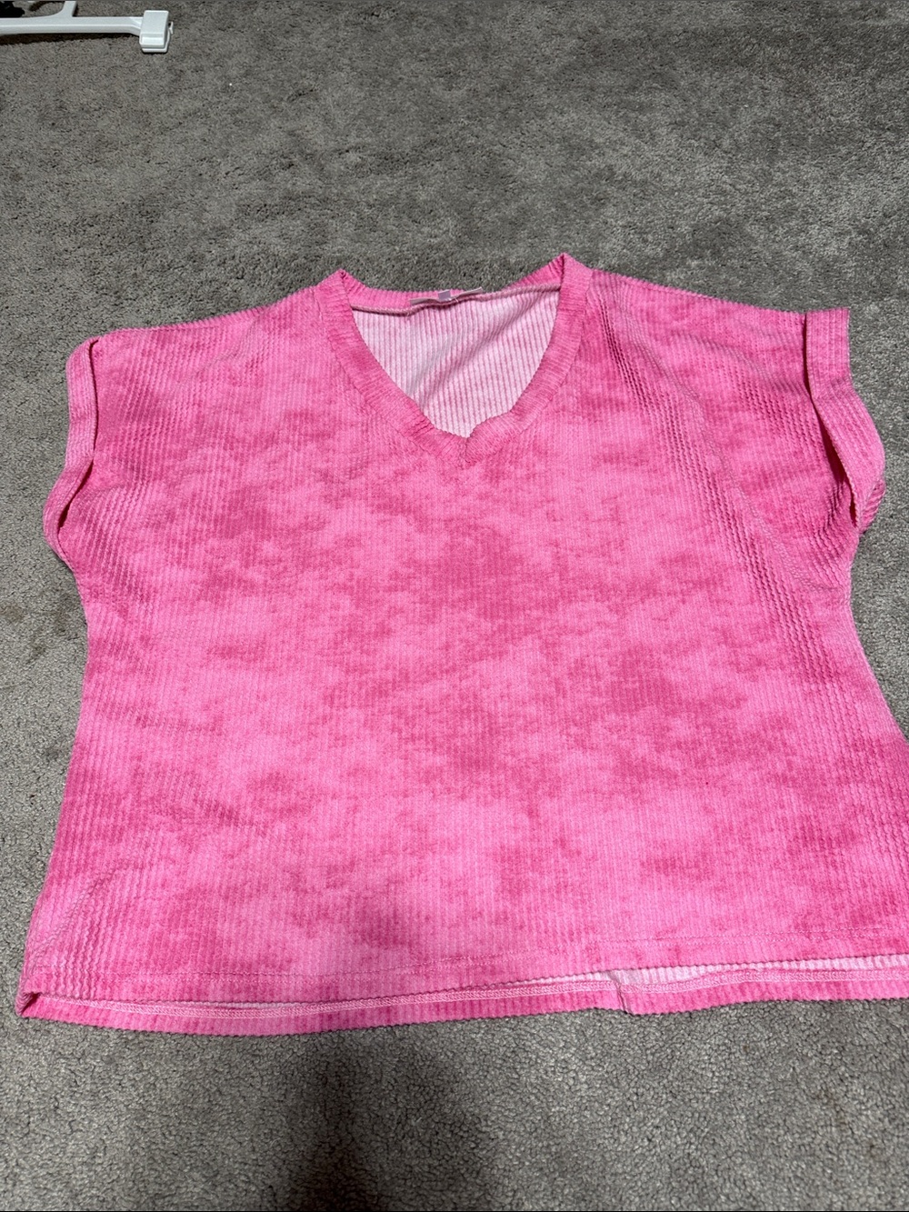Pink V-Neck Ribbed Women's Top